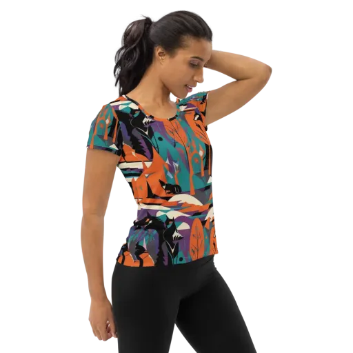Vermilion Woodland on a Women's Athletic T-Shirt