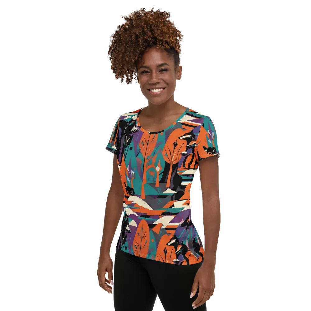 Vermilion Woodland on Women's Athletic T-Shirt — Left