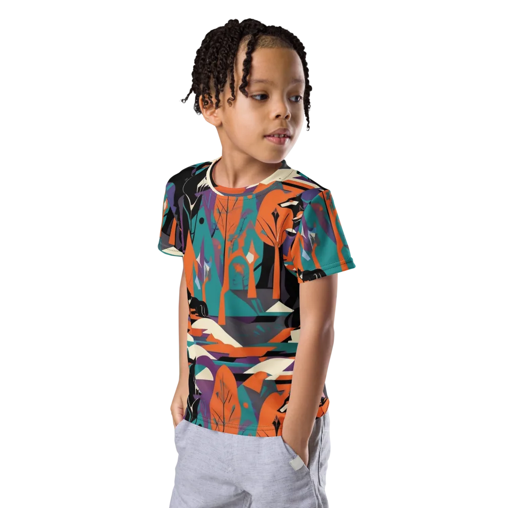 Vermilion Woodland on Kids Crew Neck T-Shirt — Left Front