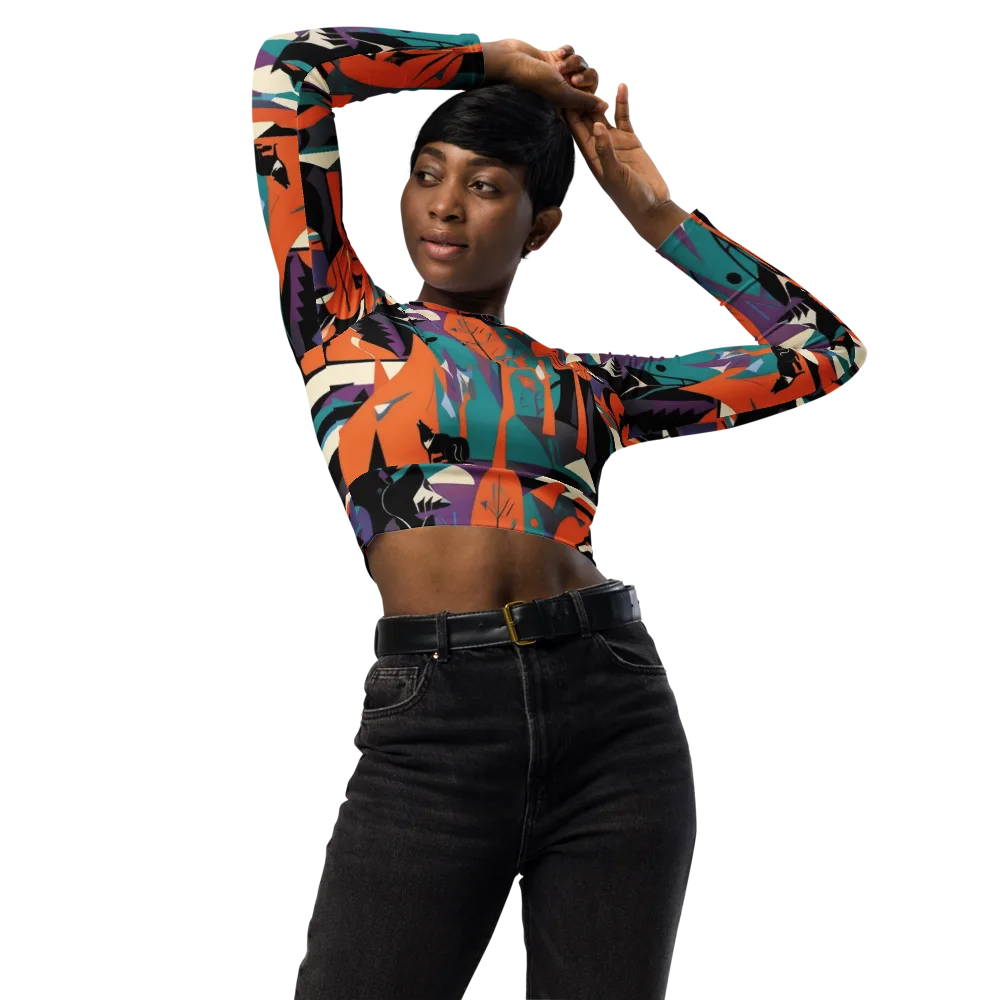 Vermilion Woodland on Long Sleeve Crop Top — Front