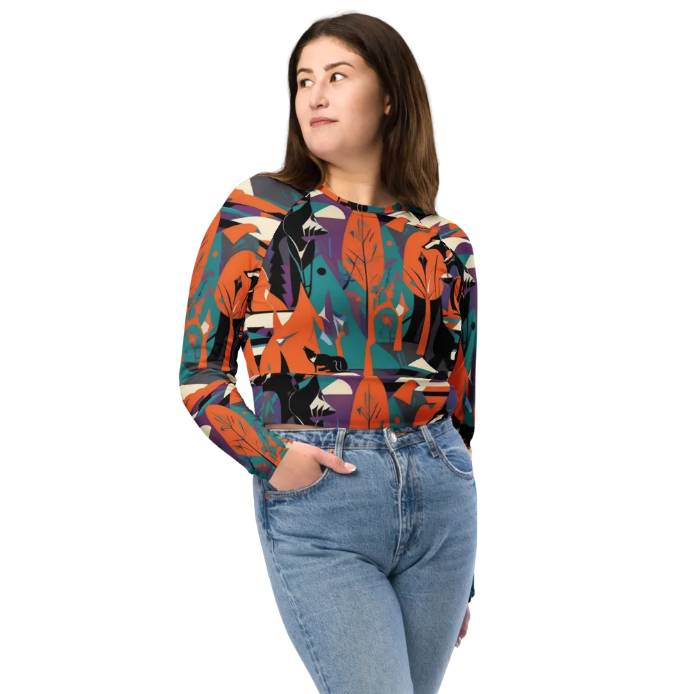 Vermilion Woodland on Long Sleeve Crop Top — Front