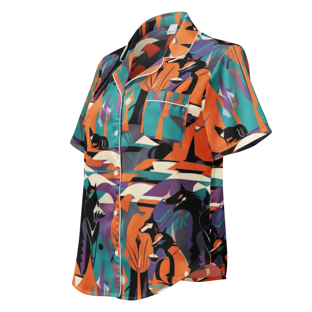 Vermilion Woodland on Women's Short Sleeve Pajama Top — Left Front