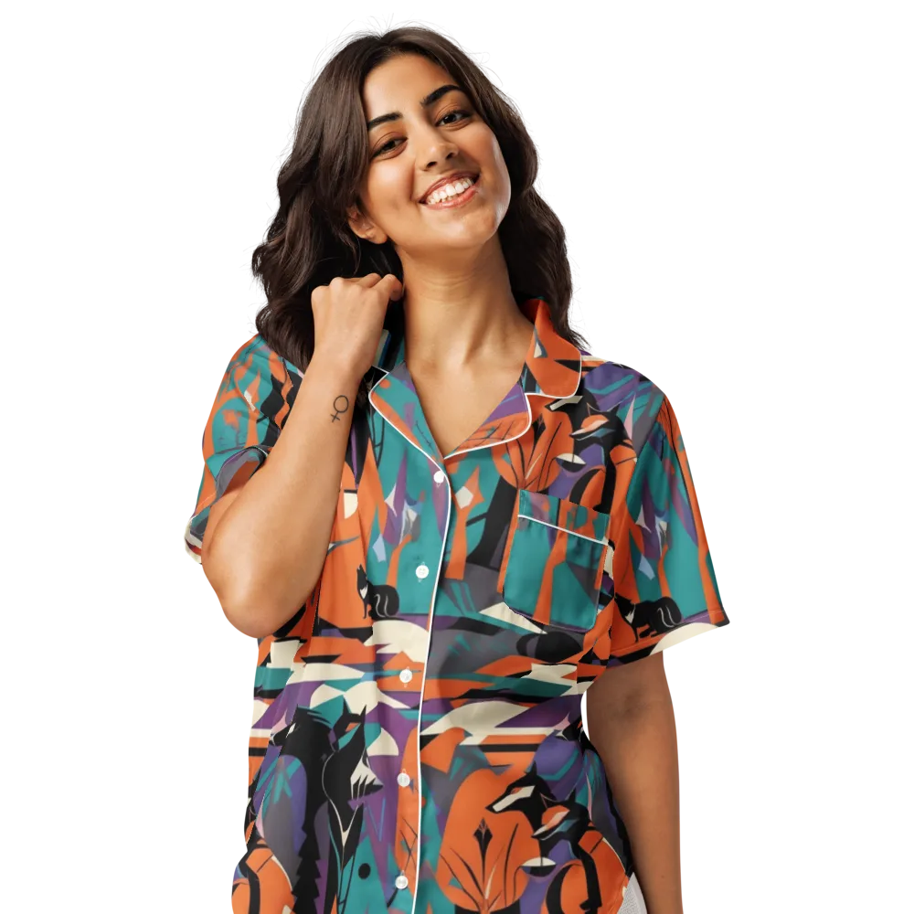 Vermilion Woodland on Women's Short Sleeve Pajama Top — Front