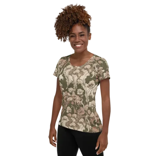 Moss Garden Reverie on a Women's Athletic T-Shirt
