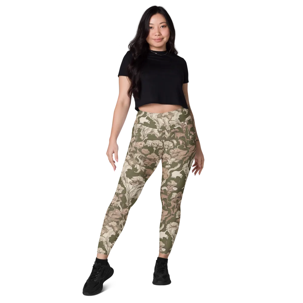 Moss Garden Reverie on Leggings with Pockets — Front