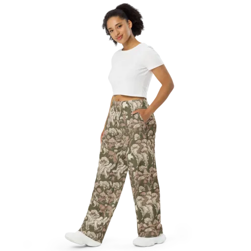 Moss Garden Reverie on a Wide-Leg Pants