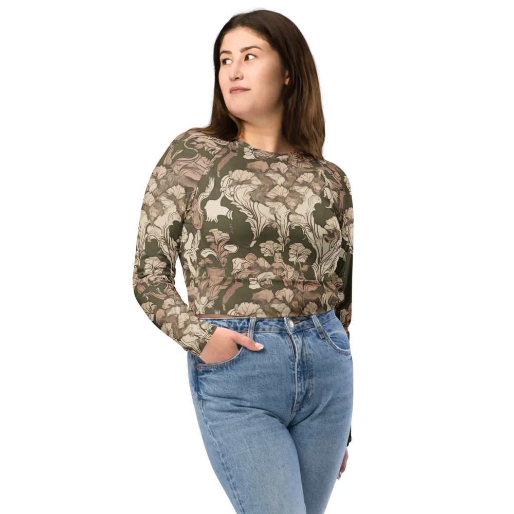 Moss Garden Reverie on Long Sleeve Crop Top — Front