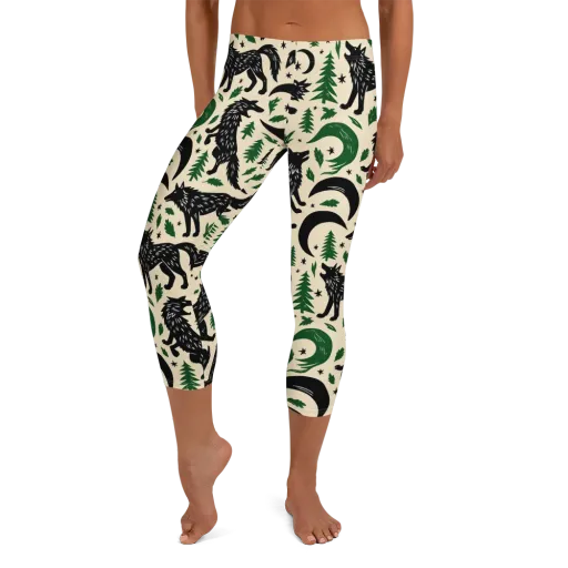 Black Pine Howl on a Capri Leggings