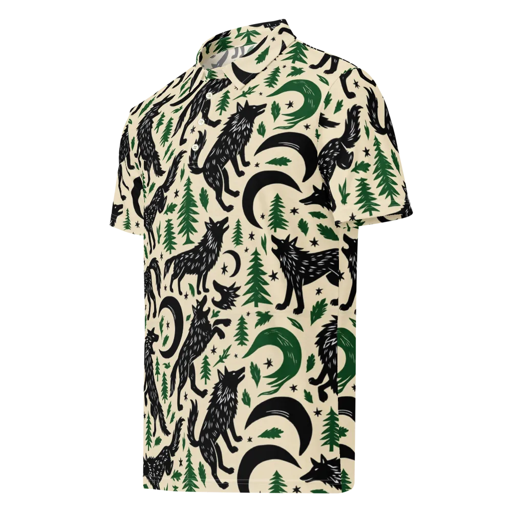 Black Pine Howl on Men's Slim Fit Polo Shirt — Left Front
