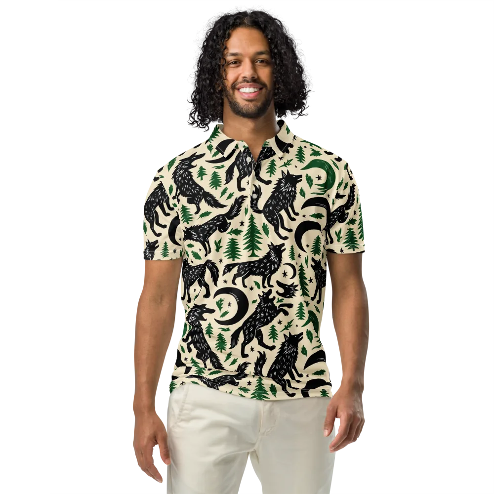 Black Pine Howl on Men's Slim Fit Polo Shirt — Front