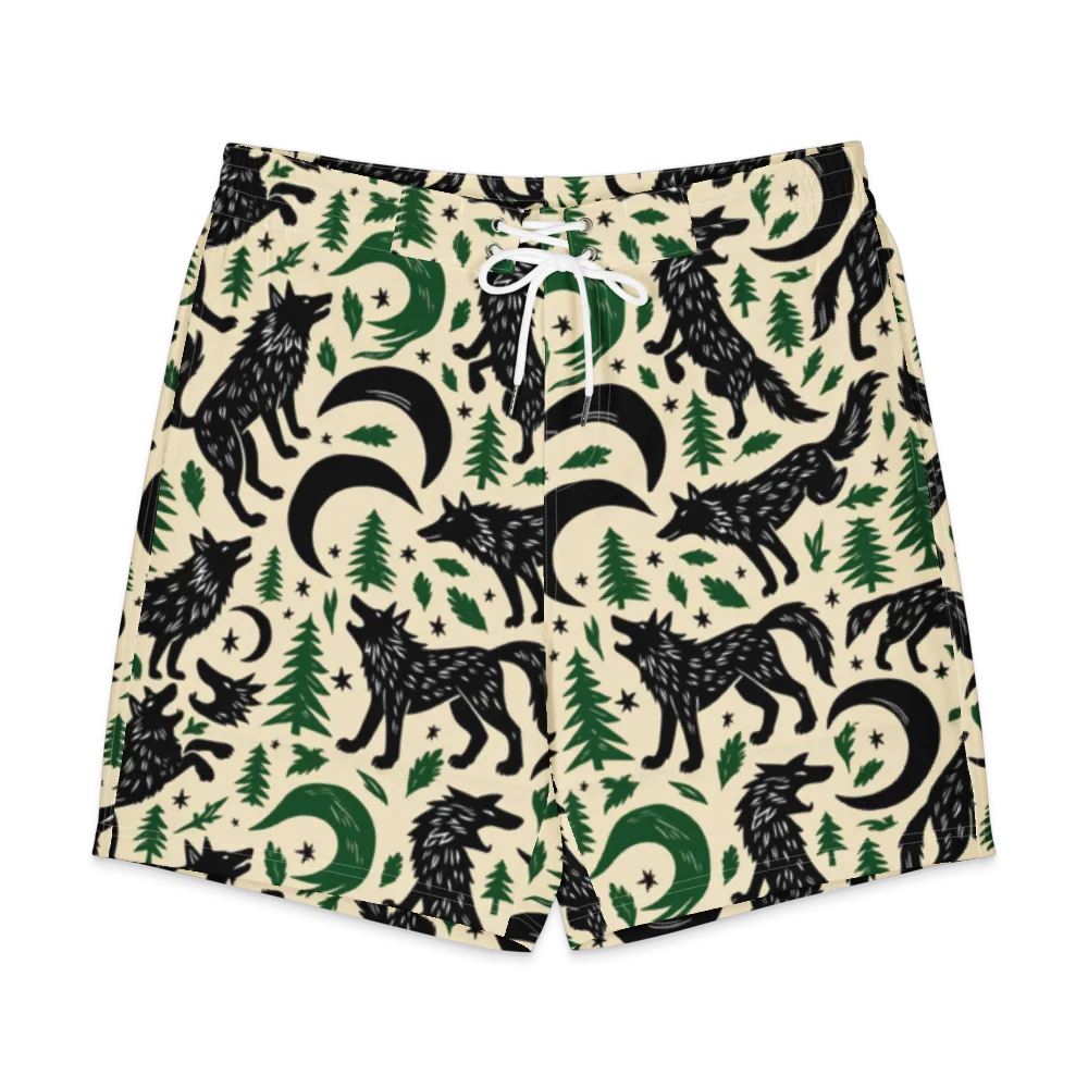 Black Pine Howl on Men's Board Shorts — Front