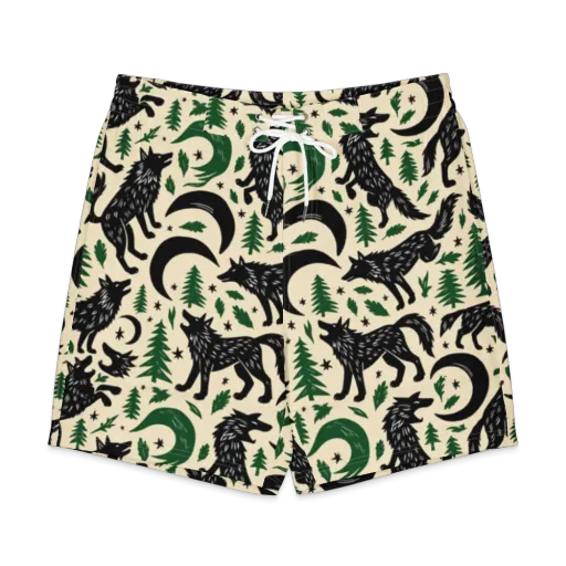 Black Pine Howl on a Men's Board Shorts