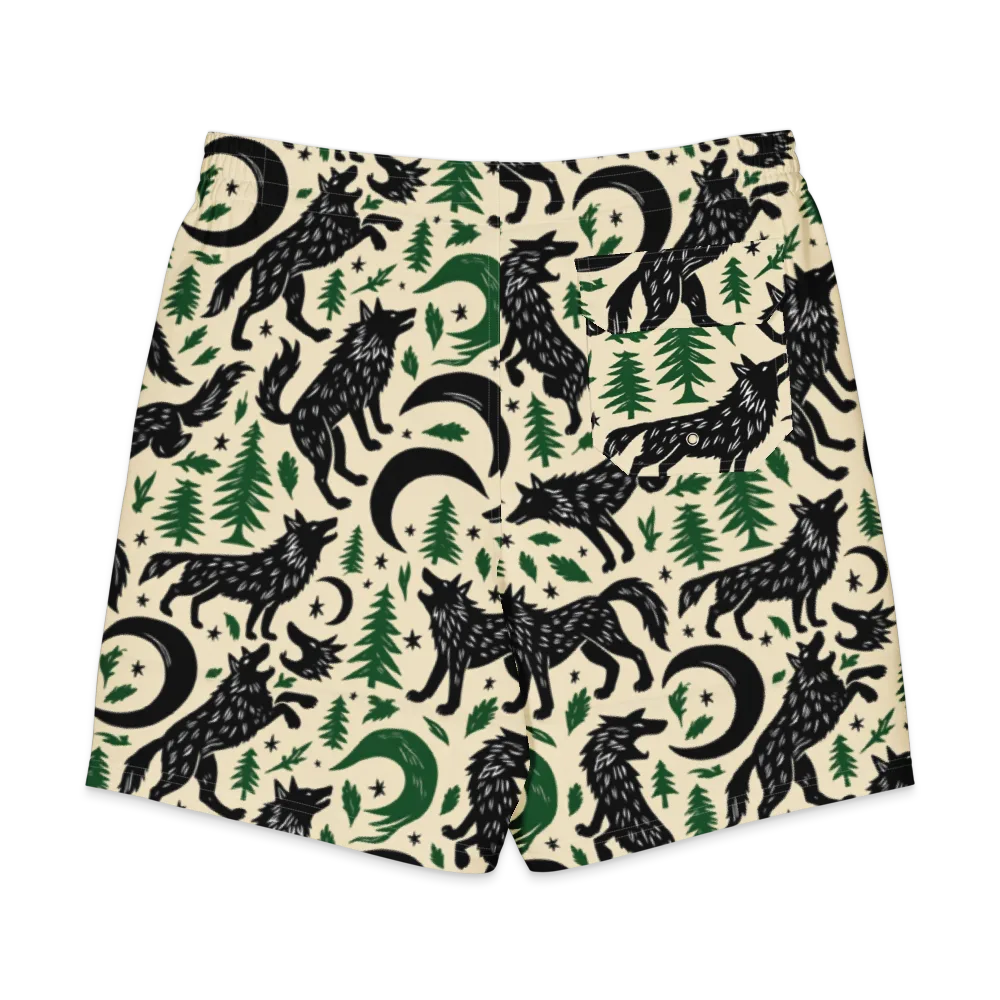Black Pine Howl on Men's Board Shorts — Back