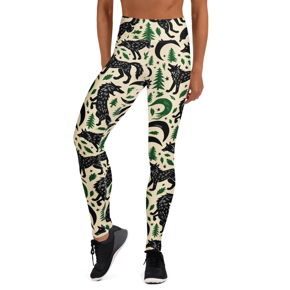 Black Pine Howl on Yoga Leggings — Front