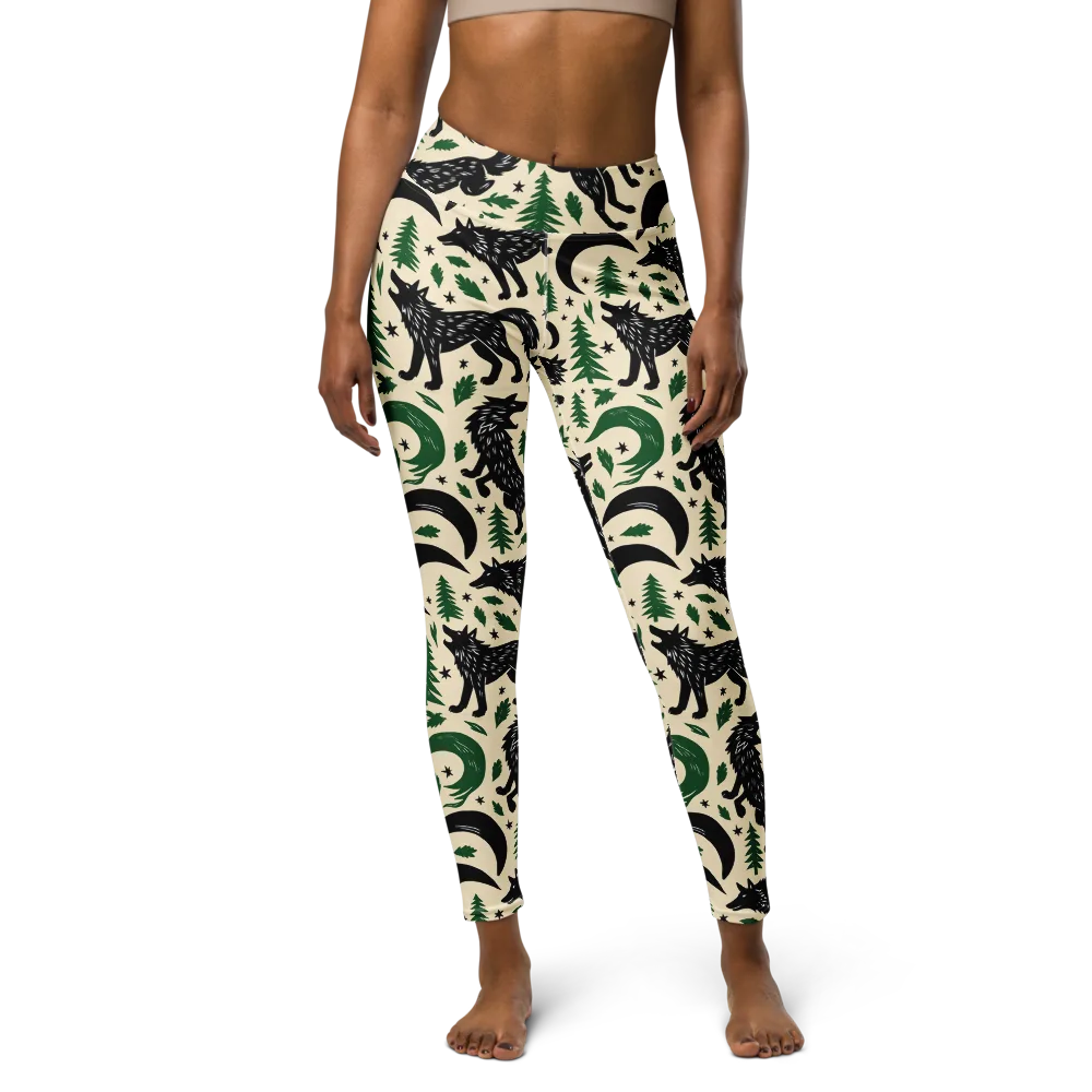 Black Pine Howl on Yoga Leggings — Front