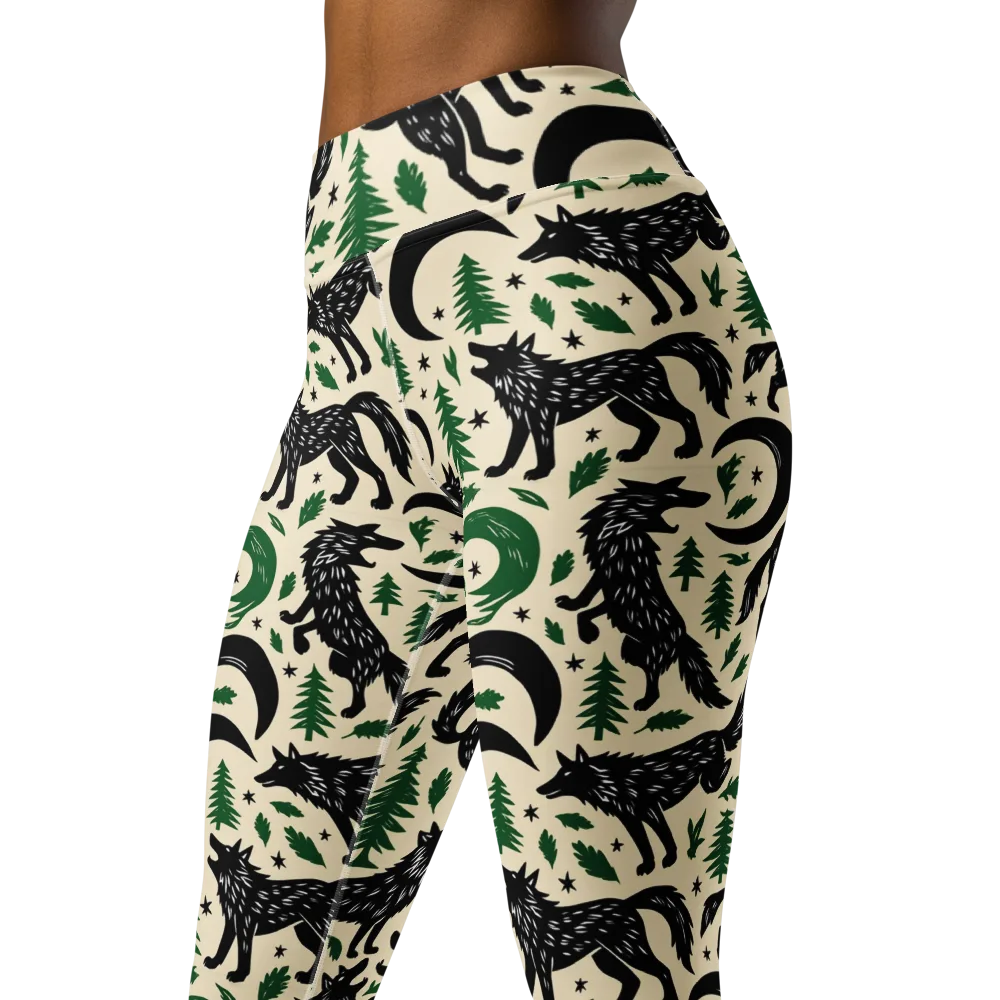 Black Pine Howl on Yoga Leggings — Left Front