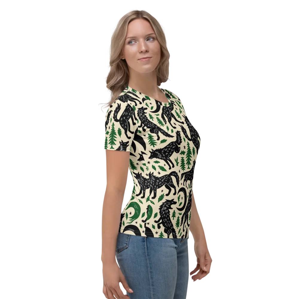 Black Pine Howl on Women's Crew Neck T-Shirt — Right