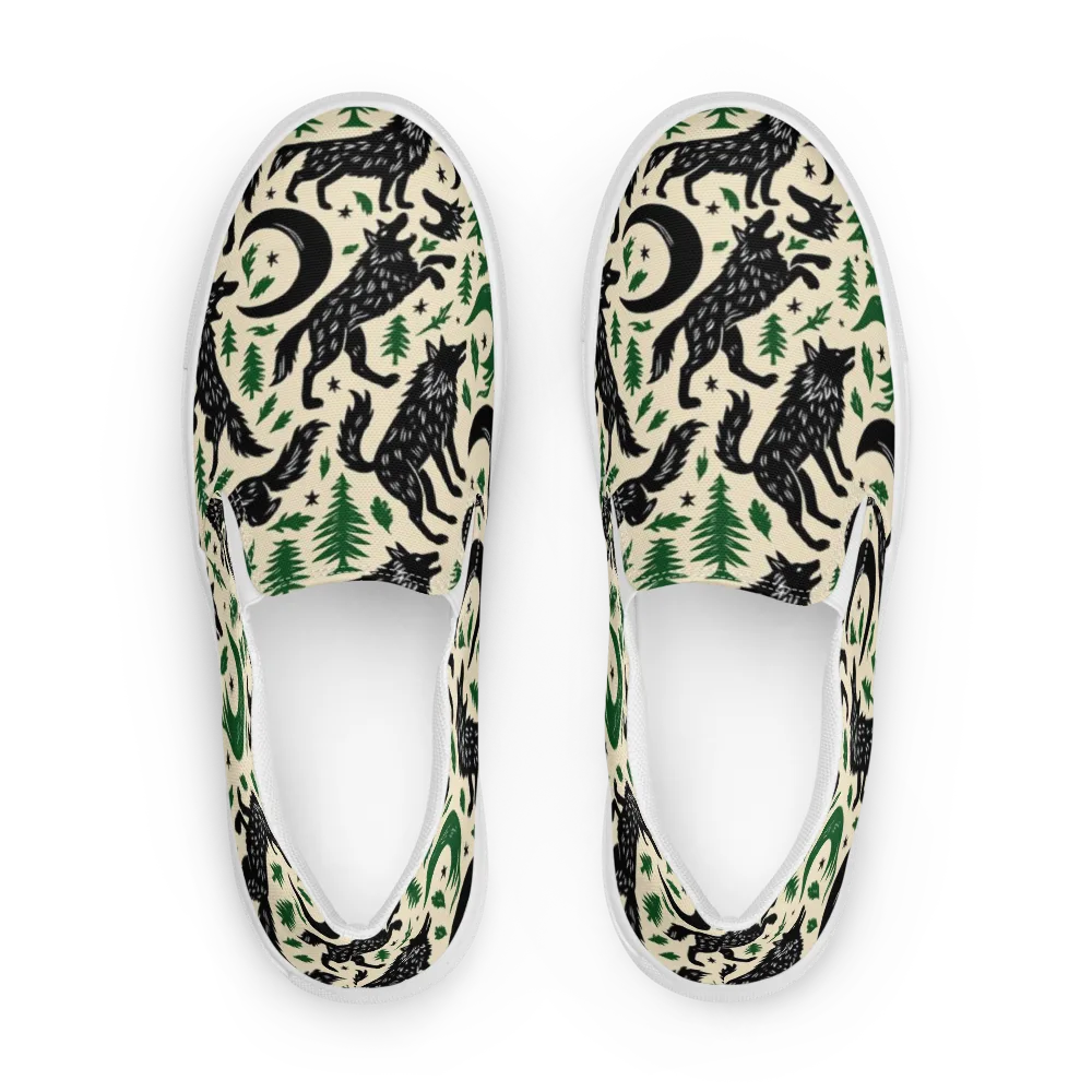 Black Pine Howl on Men's Slip-On Canvas Shoes — Front