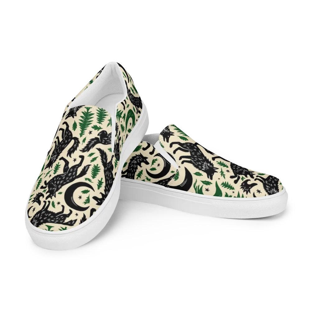 Black Pine Howl on Men's Slip-On Canvas Shoes — Left Front