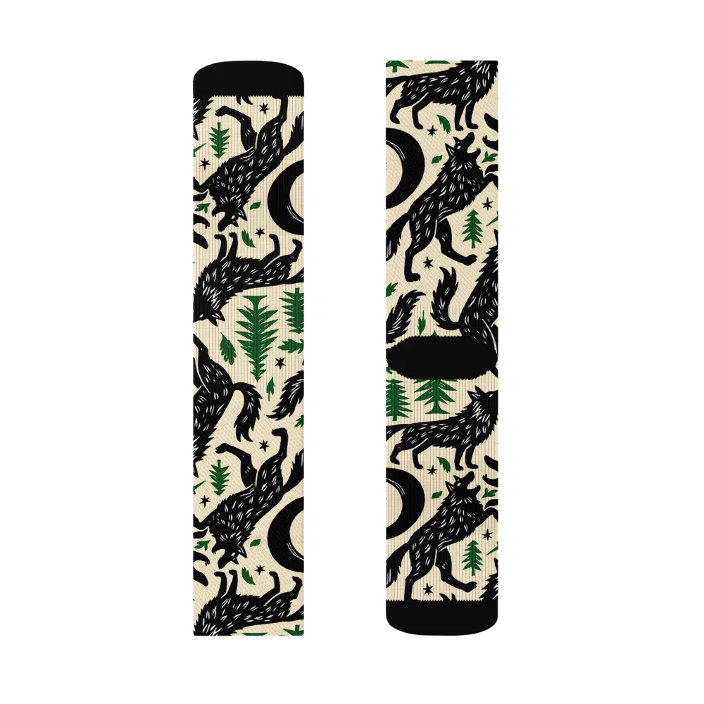 Black Pine Howl on Socks — Right Sock