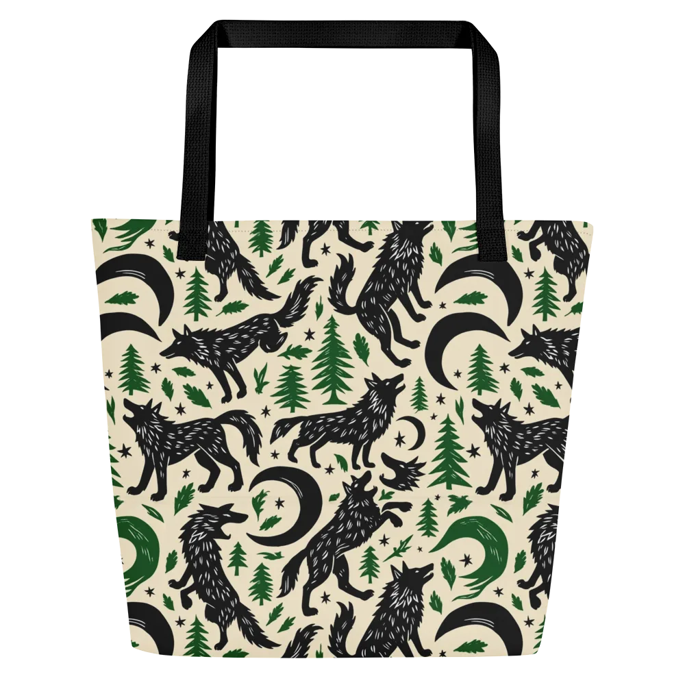 Black Pine Howl on Large Tote Bag W/ Pocket — Front