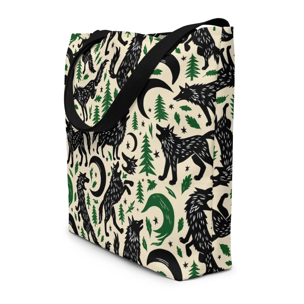Black Pine Howl on Large Tote Bag W/ Pocket — Front
