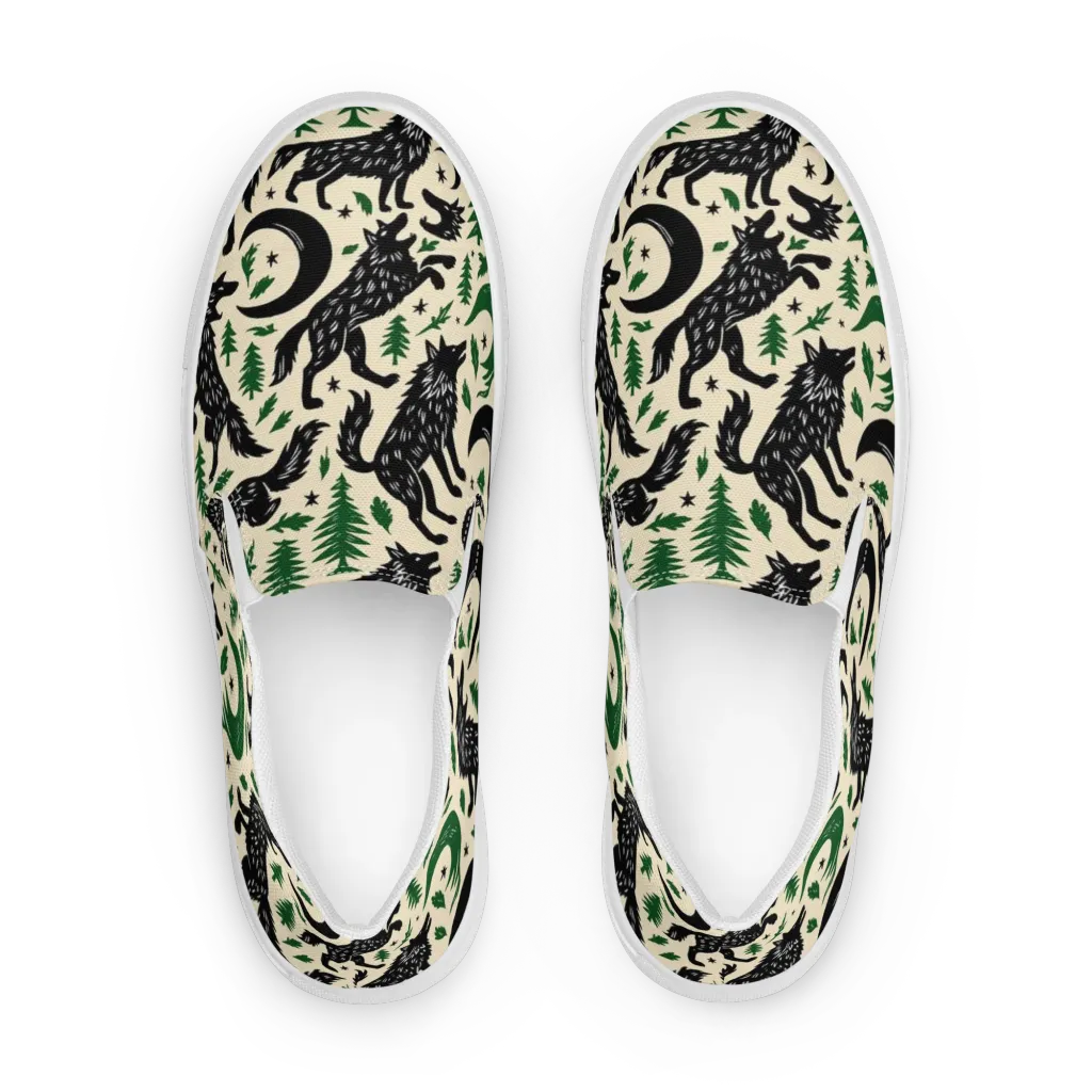 Black Pine Howl on Women's Slip-On Canvas Shoes — Front