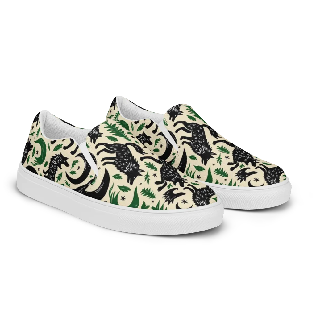 Black Pine Howl on Women's Slip-On Canvas Shoes — Right Front