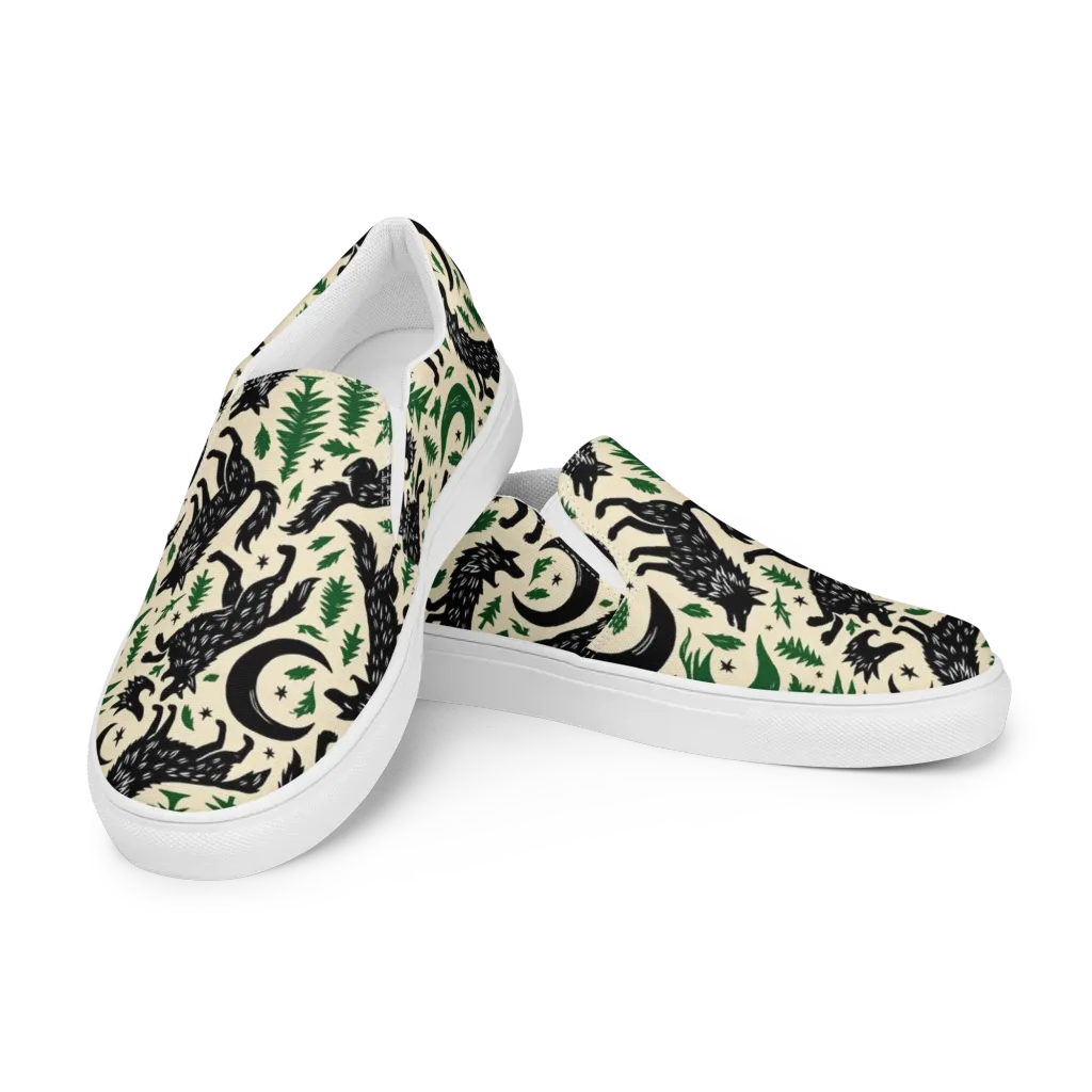 Black Pine Howl on Women's Slip-On Canvas Shoes — Left Front