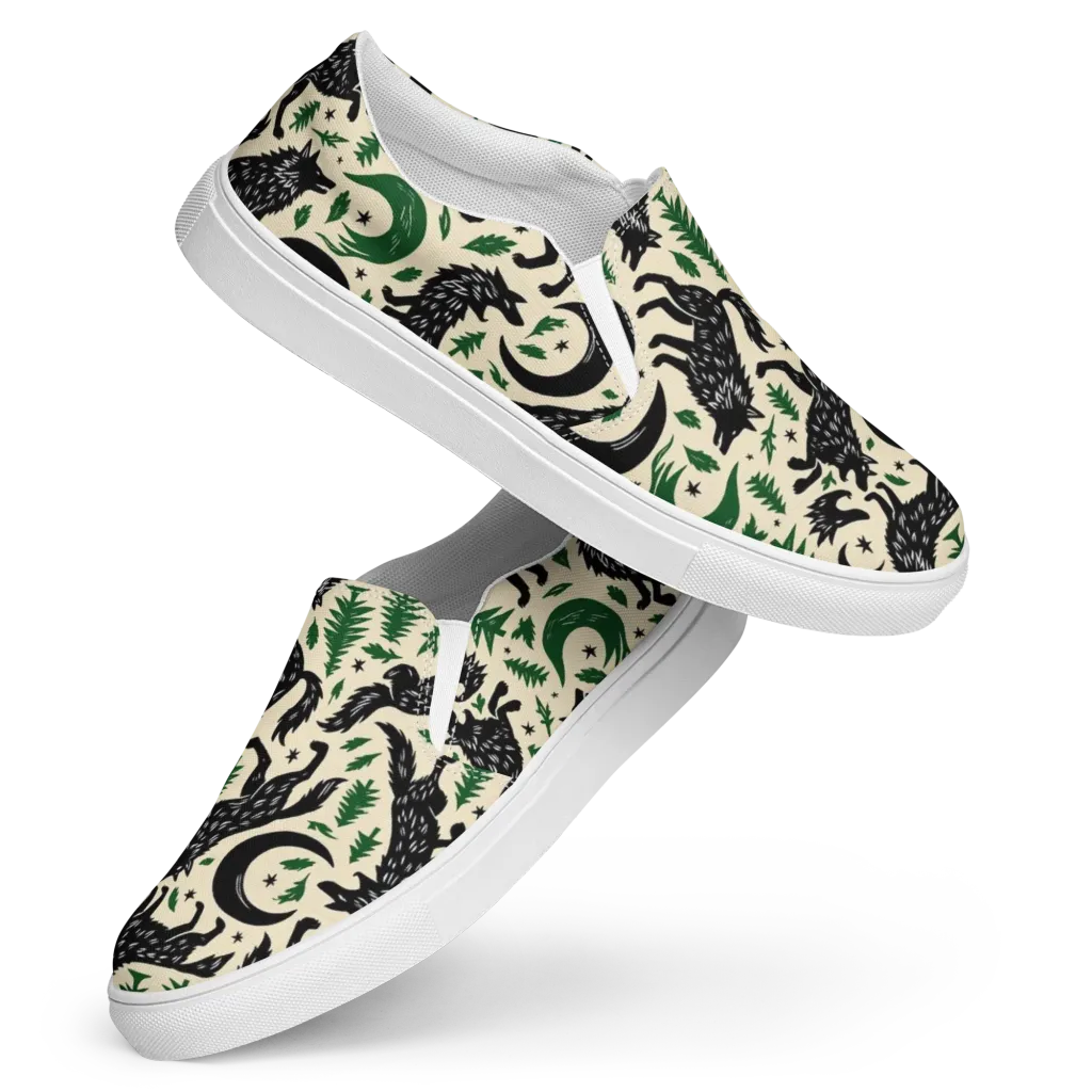 Black Pine Howl on Women's Slip-On Canvas Shoes — Front