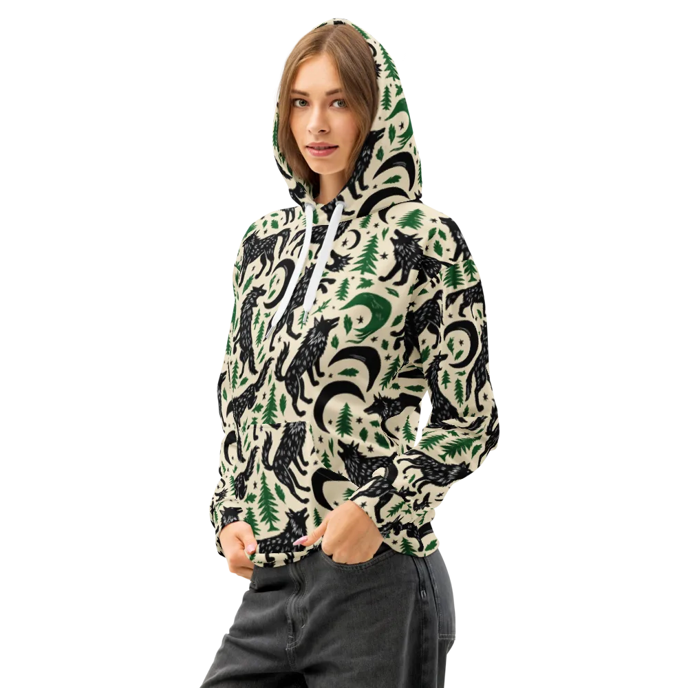 Black Pine Howl on Cotton Hoodie — Left Front