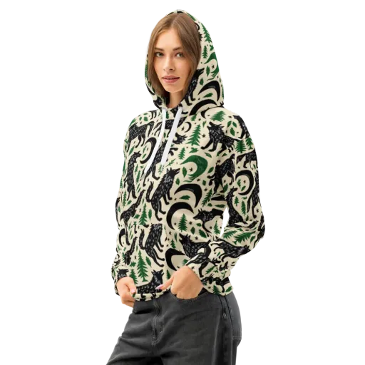 Black Pine Howl on a Cotton Hoodie