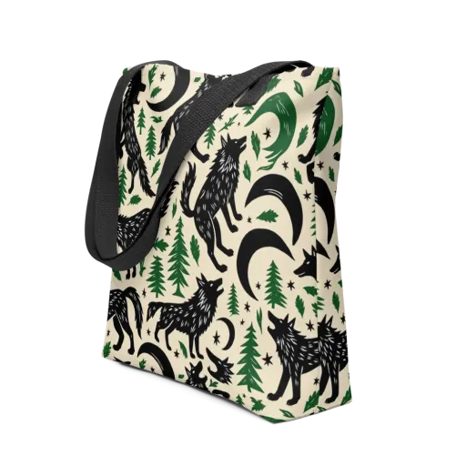 Black Pine Howl on a Tote Bag