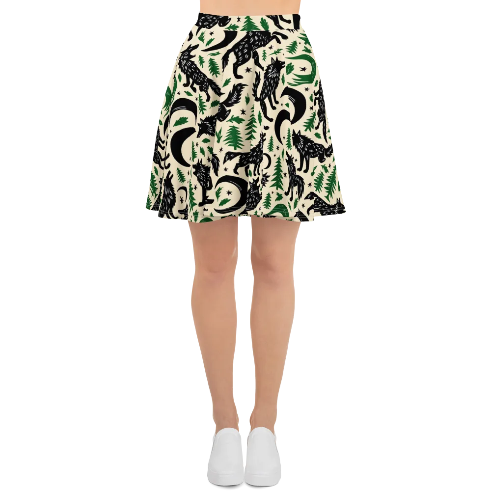 Black Pine Howl on Skater Skirt — Front