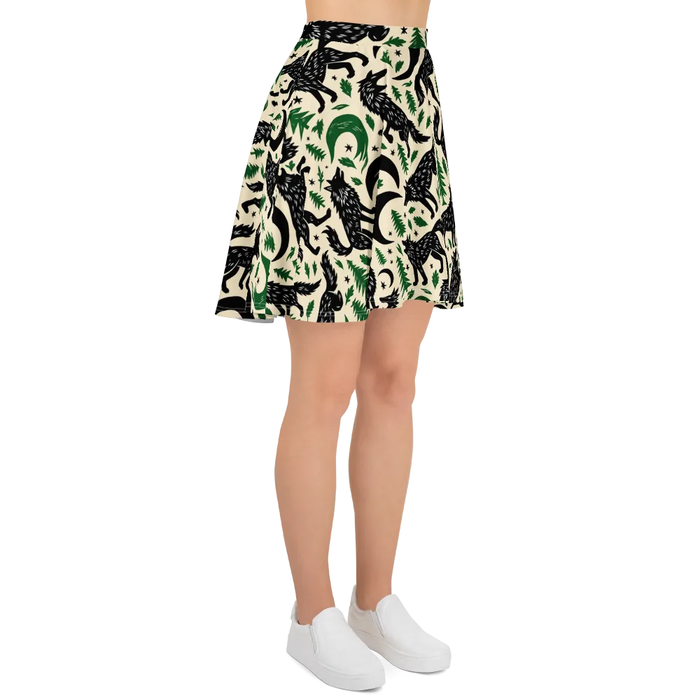 Black Pine Howl on Skater Skirt — Right