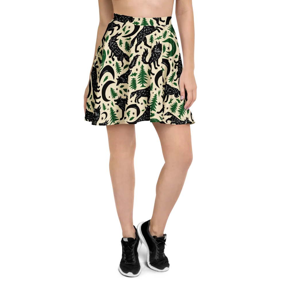 Black Pine Howl on Skater Skirt — Front