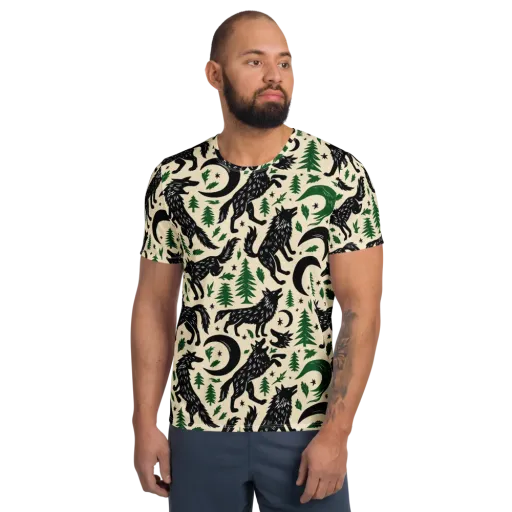 Black Pine Howl on a Men's Athletic T-Shirt