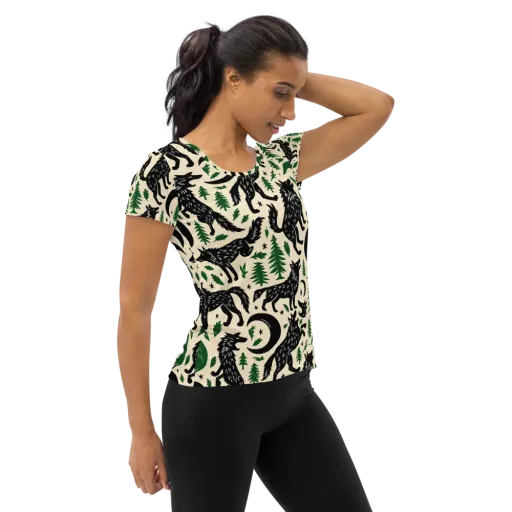 Black Pine Howl on a Women's Athletic T-Shirt
