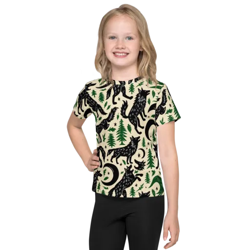 Black Pine Howl on a Kids Crew Neck T-Shirt