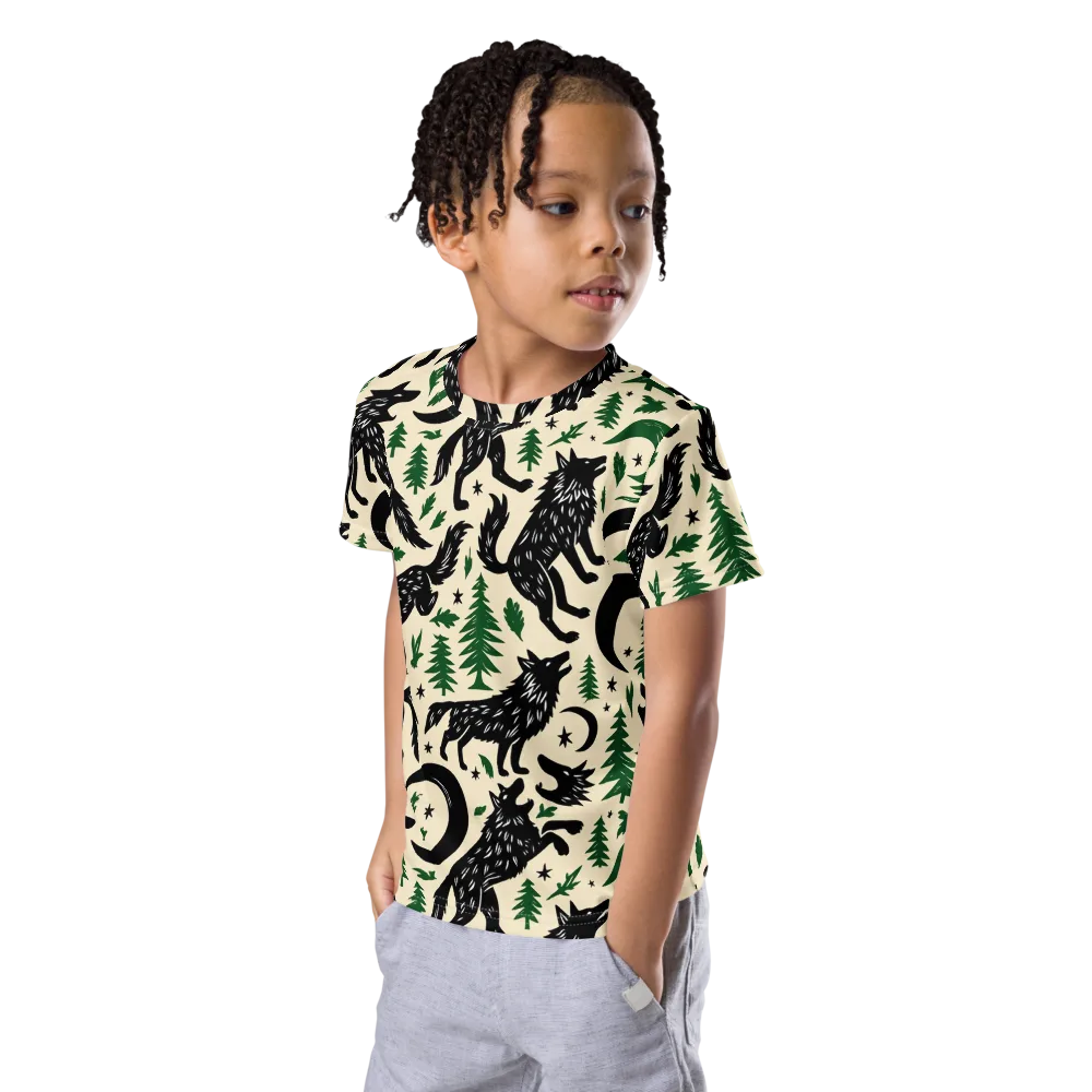 Black Pine Howl on Kids Crew Neck T-Shirt — Left Front