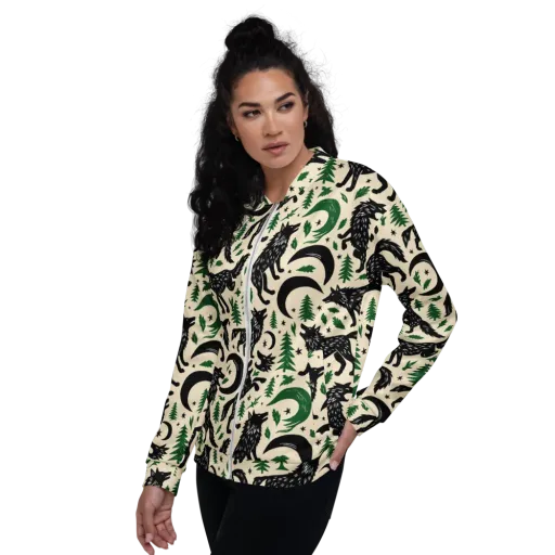Black Pine Howl on a Bomber Jacket
