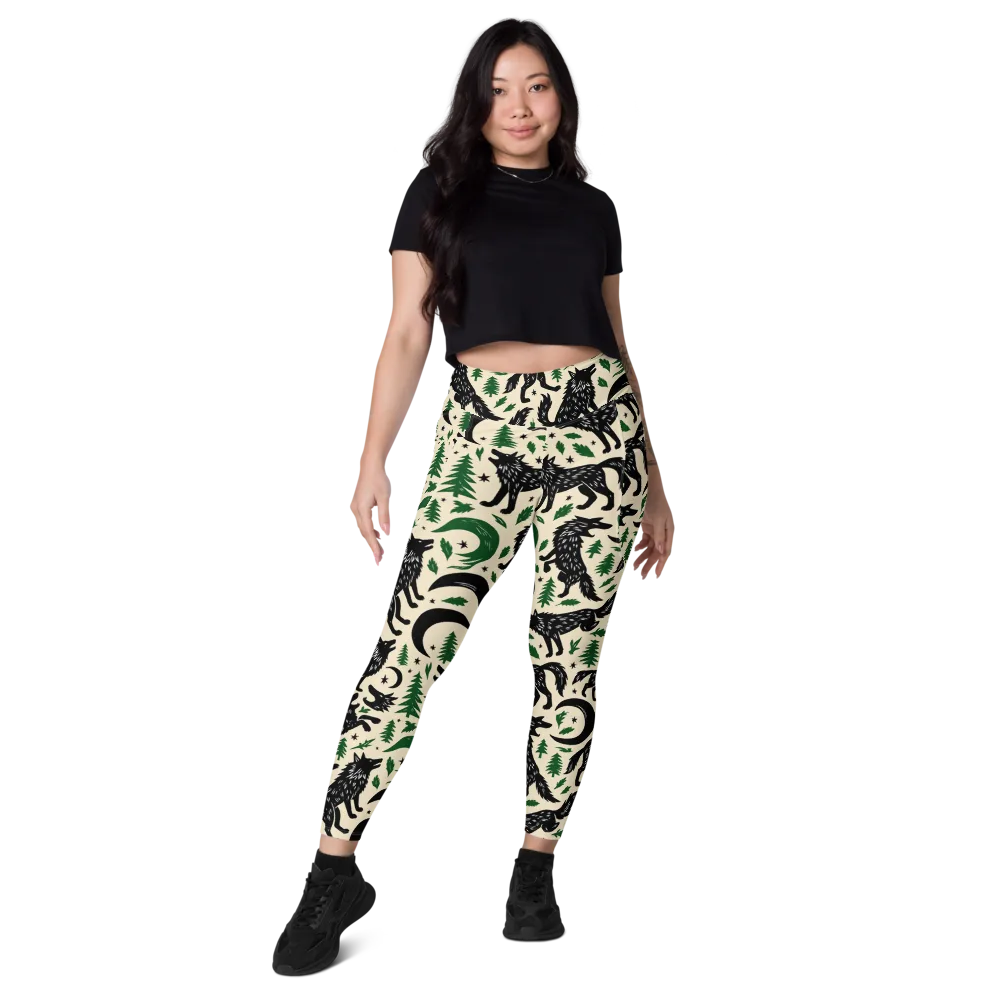 Black Pine Howl on Leggings with Pockets — Front