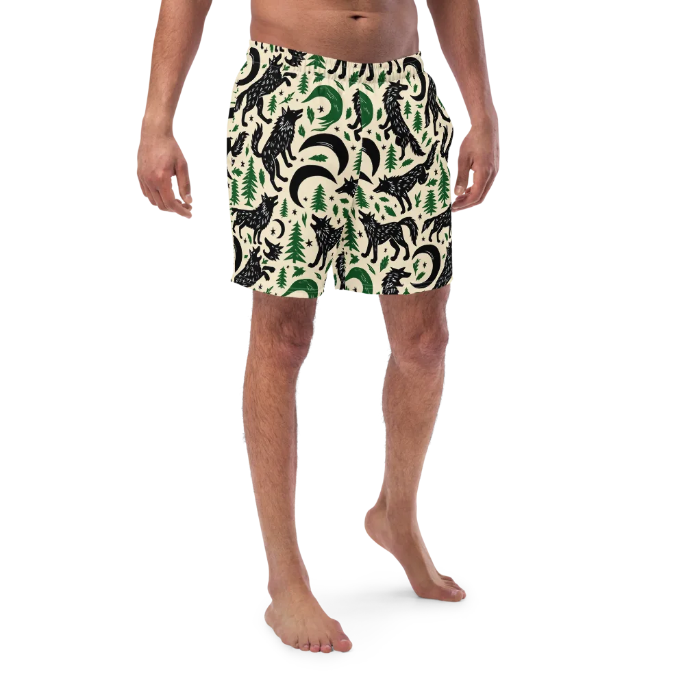 Black Pine Howl on Swim Trunks — Front