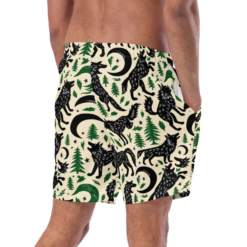 Black Pine Howl on Swim Trunks — Right Back