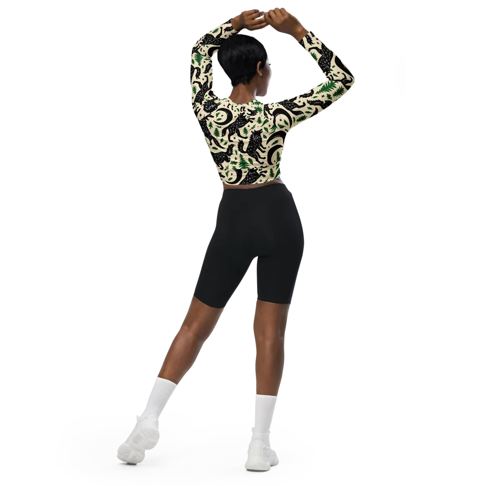 Black Pine Howl on Long Sleeve Crop Top — Back