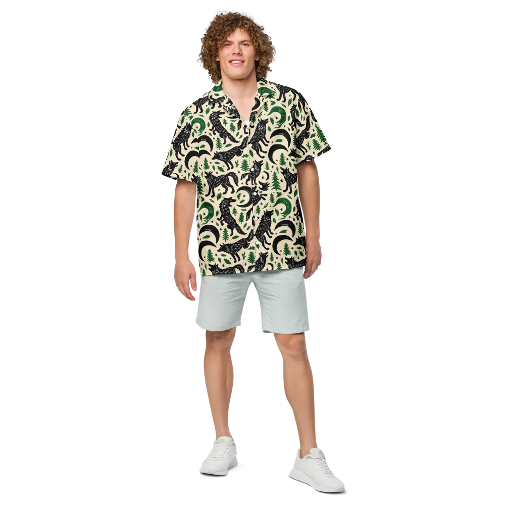 Black Pine Howl on Button Shirt — Front