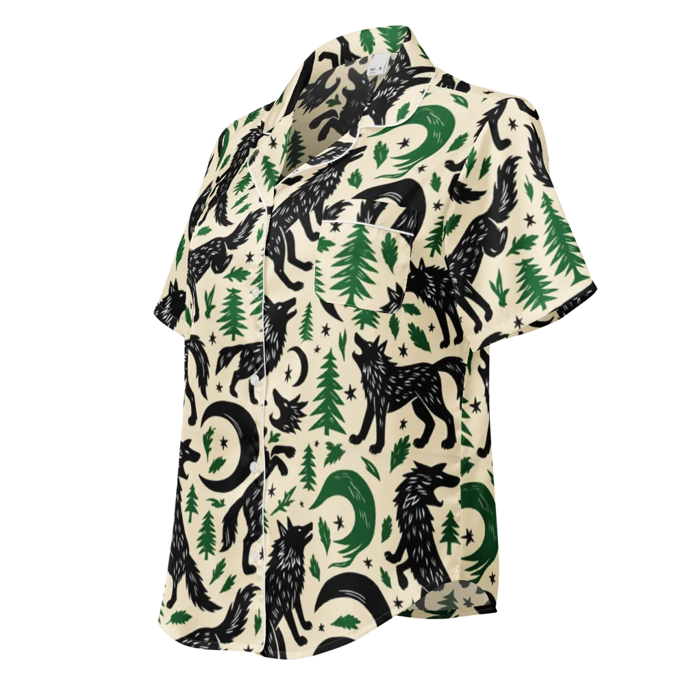 Black Pine Howl on Women's Short Sleeve Pajama Top — Left Front