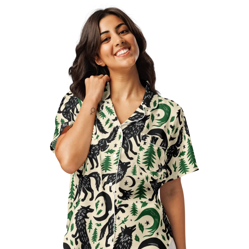 Black Pine Howl on Women's Short Sleeve Pajama Top — Front