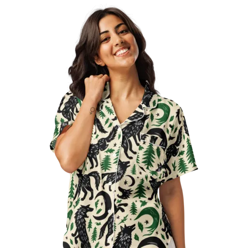 Black Pine Howl on a Women's Short Sleeve Pajama Top