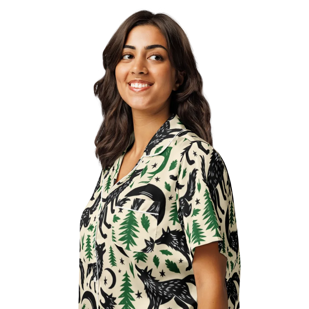Black Pine Howl on Women's Short Sleeve Pajama Top — Left Front